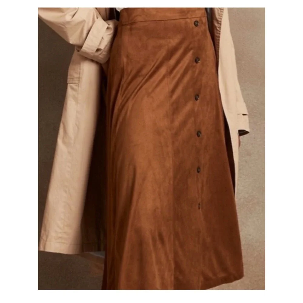Banana Republic Vegan Suede Button-Front Midi Skirt Cognac Brown Size 20 Tall